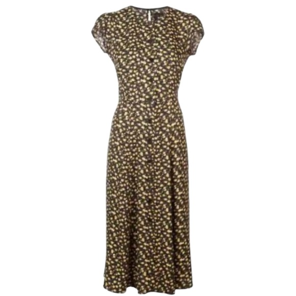 Reformation yellow black floral cap sleeve midi dress NEW - Picture 3 of 14